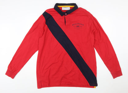 Beaumaris Men's Red 2XL Long Sleeve Colourblock Polo Shirt