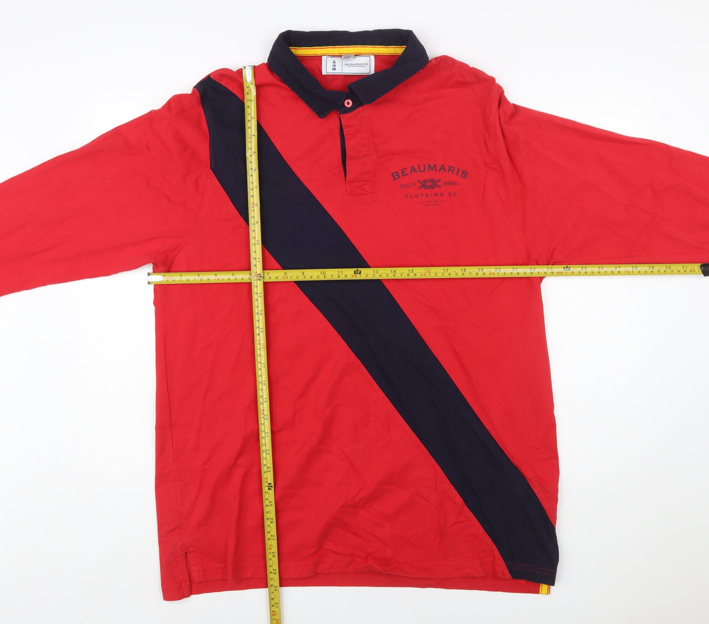 Beaumaris Men's Red 2XL Long Sleeve Colourblock Polo Shirt