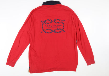 Beaumaris Men's Red 2XL Long Sleeve Colourblock Polo Shirt
