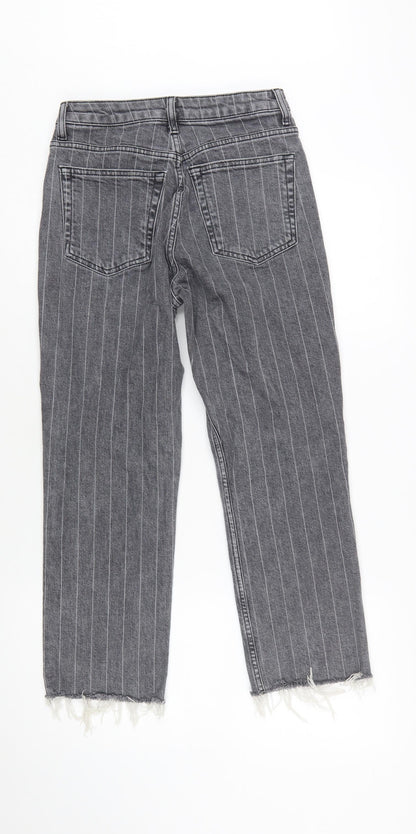 Topshop Women’s Grey Straight Leg Jeans Size 8 Frayed Hem 26W 30L