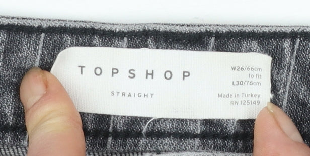 Topshop Women’s Grey Straight Leg Jeans Size 8 Frayed Hem 26W 30L