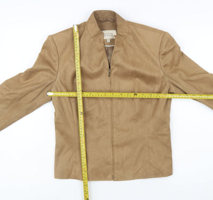 Next Womens Beige Suede Jacket Size 12 Regular Zip Front