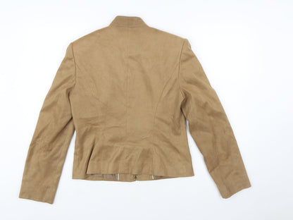 Next Womens Beige Suede Jacket Size 12 Regular Zip Front