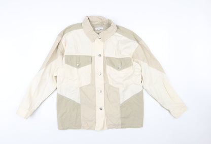 Topshop Women Beige Cotton Panelled Button-Up Jacket M