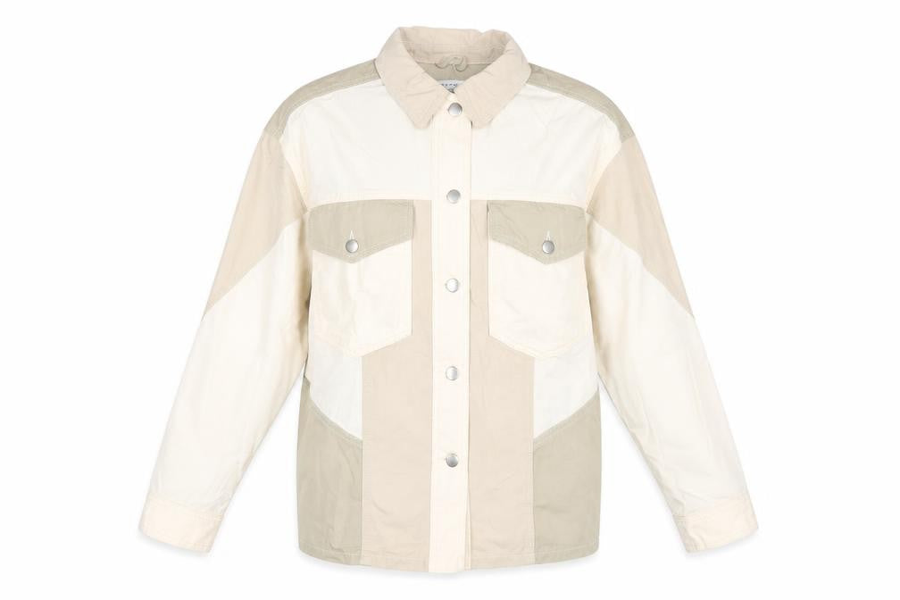 Topshop Women Beige Cotton Panelled Button-Up Jacket M