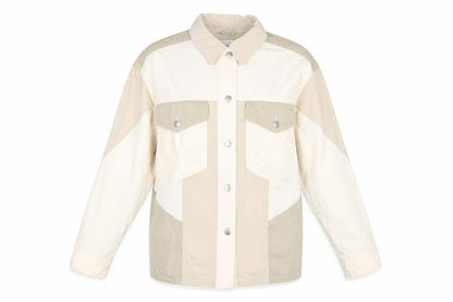 Topshop Women Beige Cotton Panelled Button-Up Jacket M