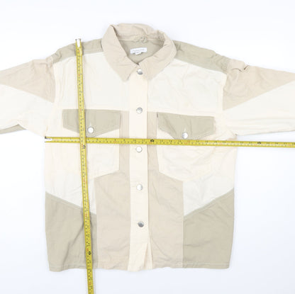 Topshop Women Beige Cotton Panelled Button-Up Jacket M