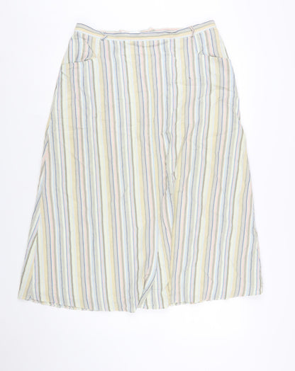 David Nieper Women’s Multicoloured Striped A-Line Linen Midi Skirt Size 16