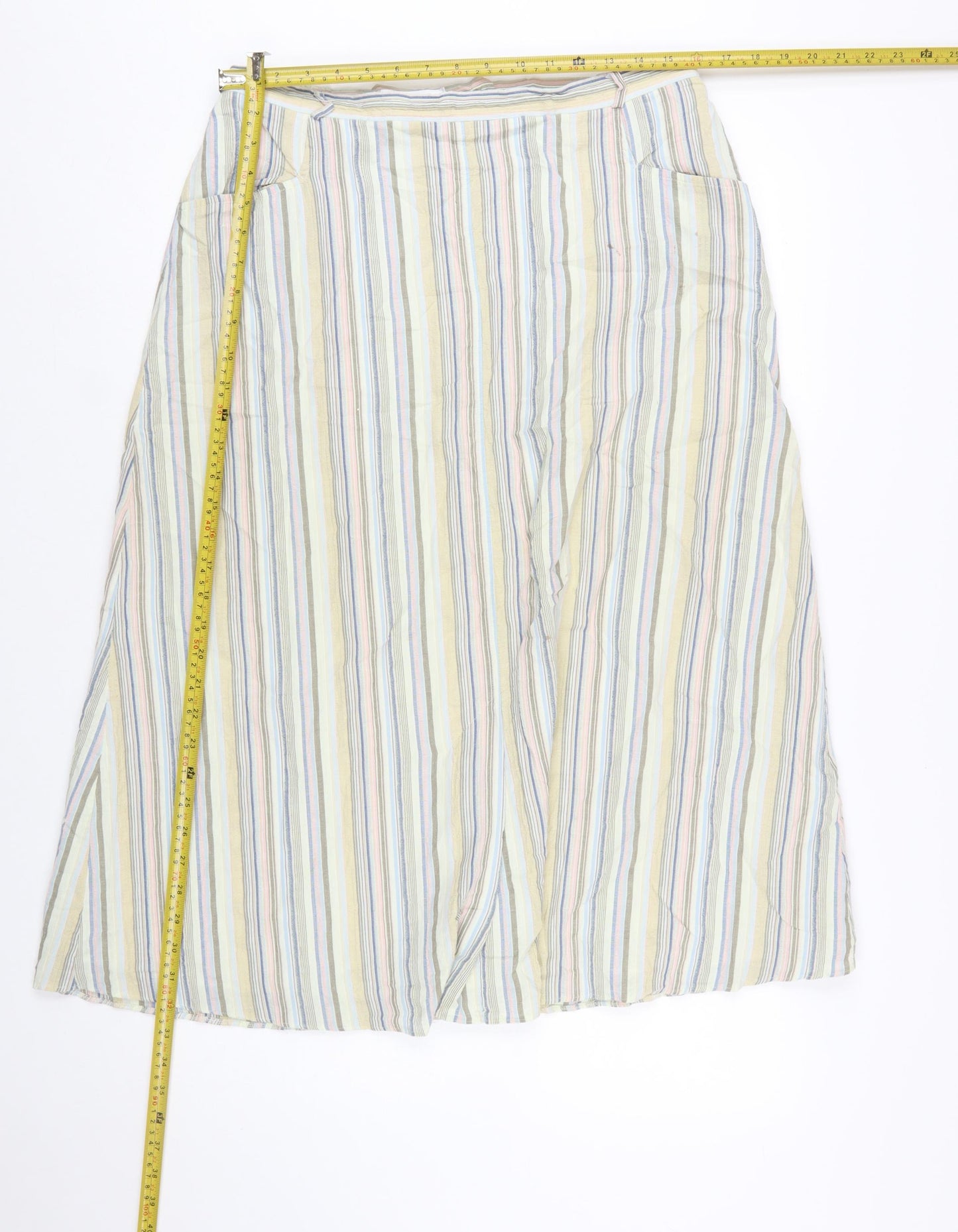 David Nieper Women’s Multicoloured Striped A-Line Linen Midi Skirt Size 16