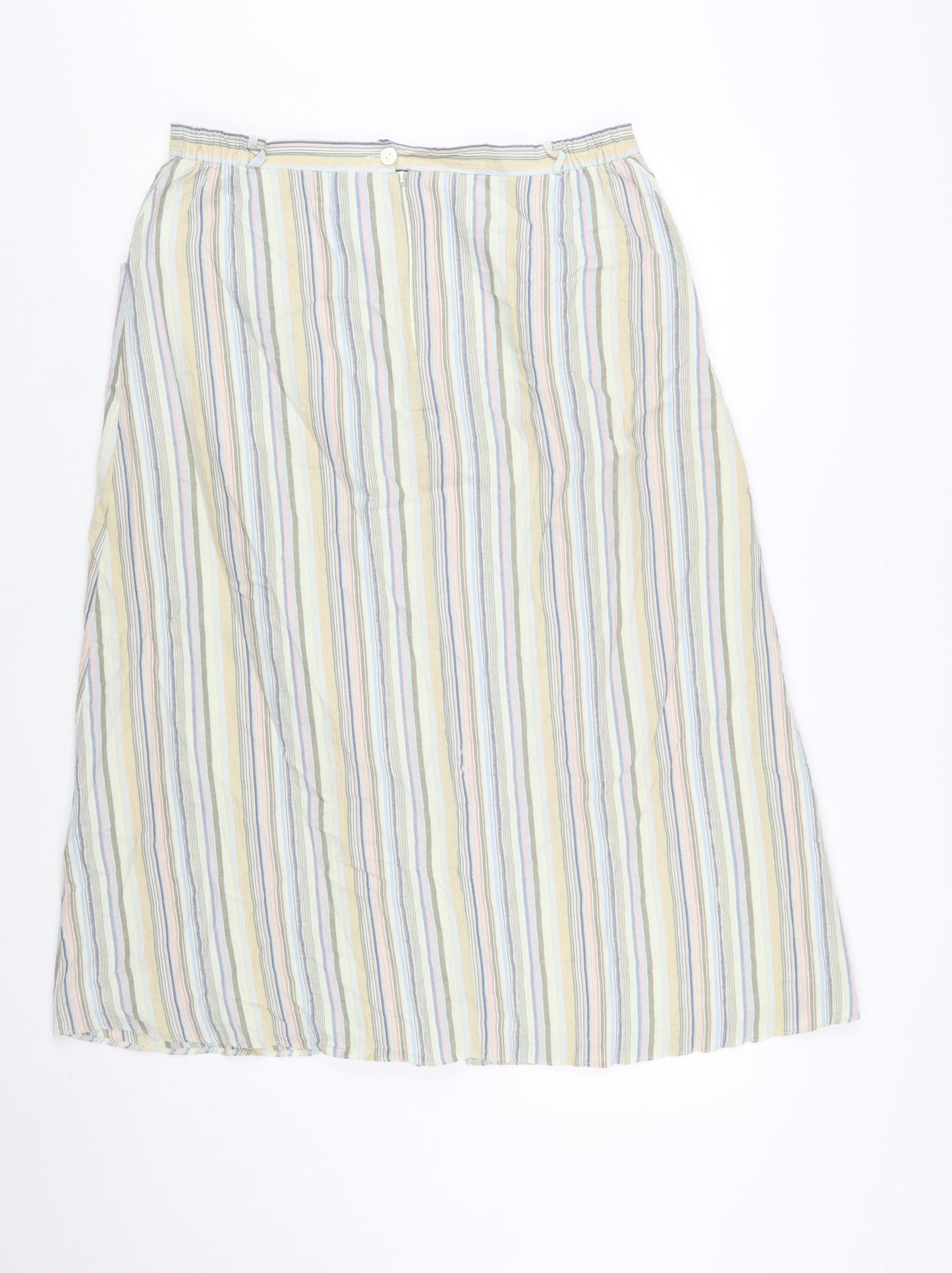 David Nieper Women’s Multicoloured Striped A-Line Linen Midi Skirt Size 16