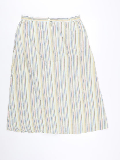 David Nieper Women’s Multicoloured Striped A-Line Linen Midi Skirt Size 16