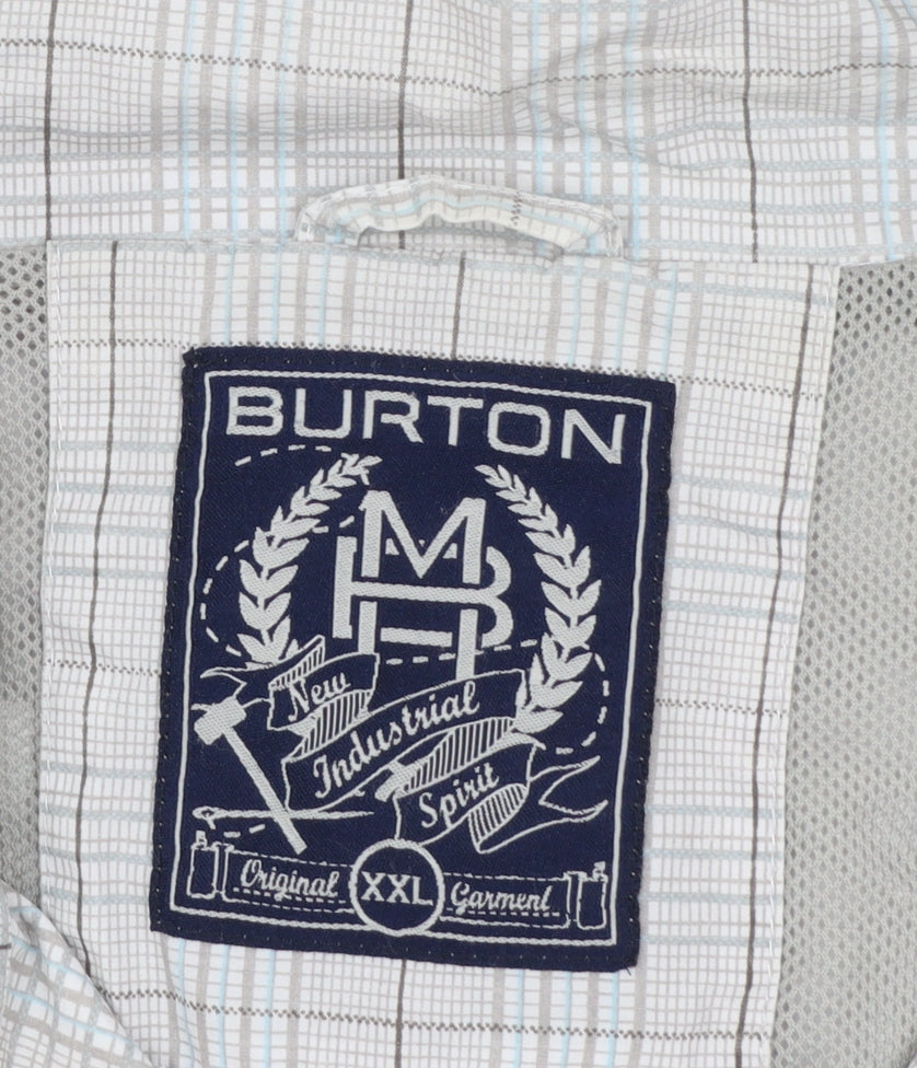 Burton Men's Grey Checked Full Zip Bomber Jacket Size 2XL