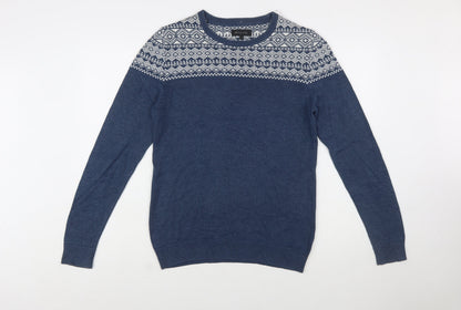 RW&CO. Men’s Blue Fair Isle Crew Neck Jumper XS