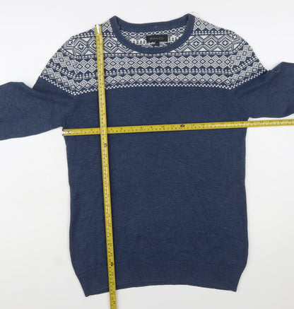RW&CO. Men’s Blue Fair Isle Crew Neck Jumper XS