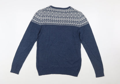 RW&CO. Men’s Blue Fair Isle Crew Neck Jumper XS