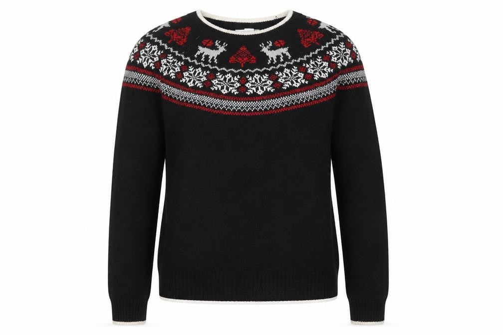 Charter Club Girls Black Christmas Fair Isle Jumper L Cotton Blend