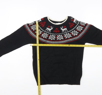 Charter Club Girls Black Christmas Fair Isle Jumper L Cotton Blend