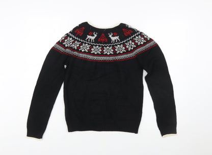 Charter Club Girls Black Christmas Fair Isle Jumper L Cotton Blend