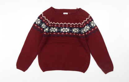 Ardene Womens Red Fair Isle Knit Jumper Size L Winter Pullover