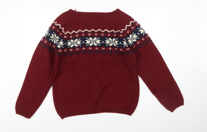 Ardene Womens Red Fair Isle Knit Jumper Size L Winter Pullover