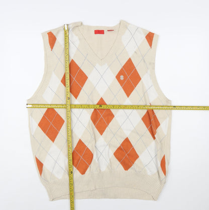 IZOD Womens Beige Argyle V-Neck Cotton Knit Sleeveless Jumper Vest XL