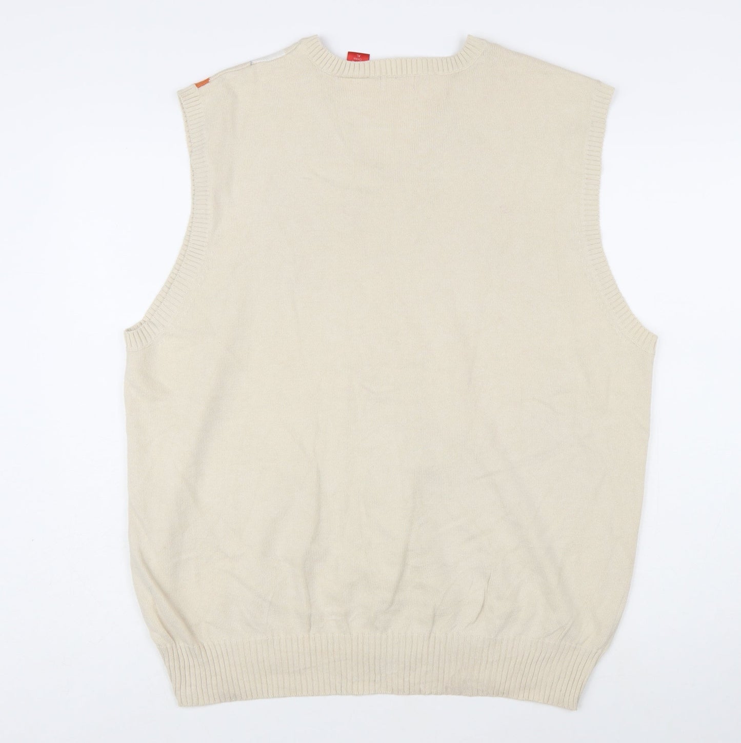 IZOD Womens Beige Argyle V-Neck Cotton Knit Sleeveless Jumper Vest XL