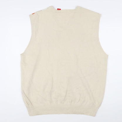 IZOD Womens Beige Argyle V-Neck Cotton Knit Sleeveless Jumper Vest XL