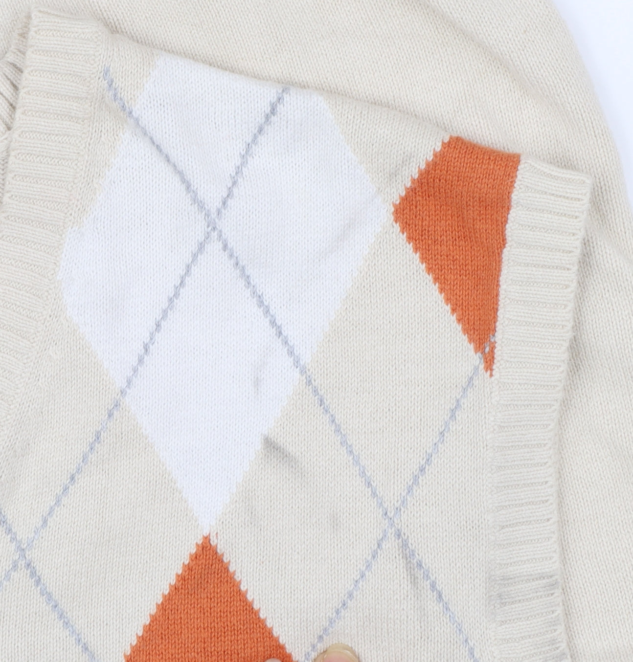 IZOD Womens Beige Argyle V-Neck Cotton Knit Sleeveless Jumper Vest XL