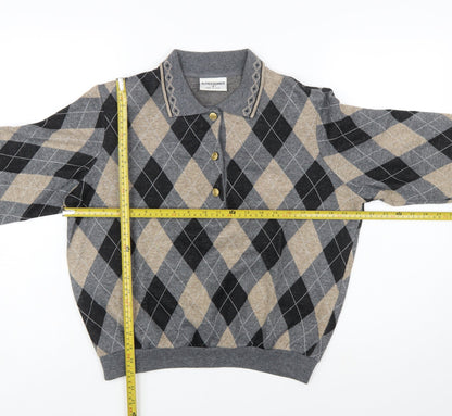 Alfred Dunner Men’s Grey Argyle Collared Henley Knit Jumper S