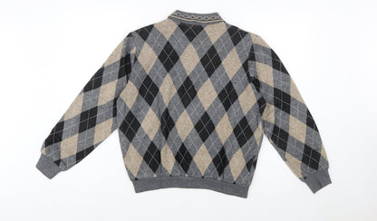 Alfred Dunner Men’s Grey Argyle Collared Henley Knit Jumper S