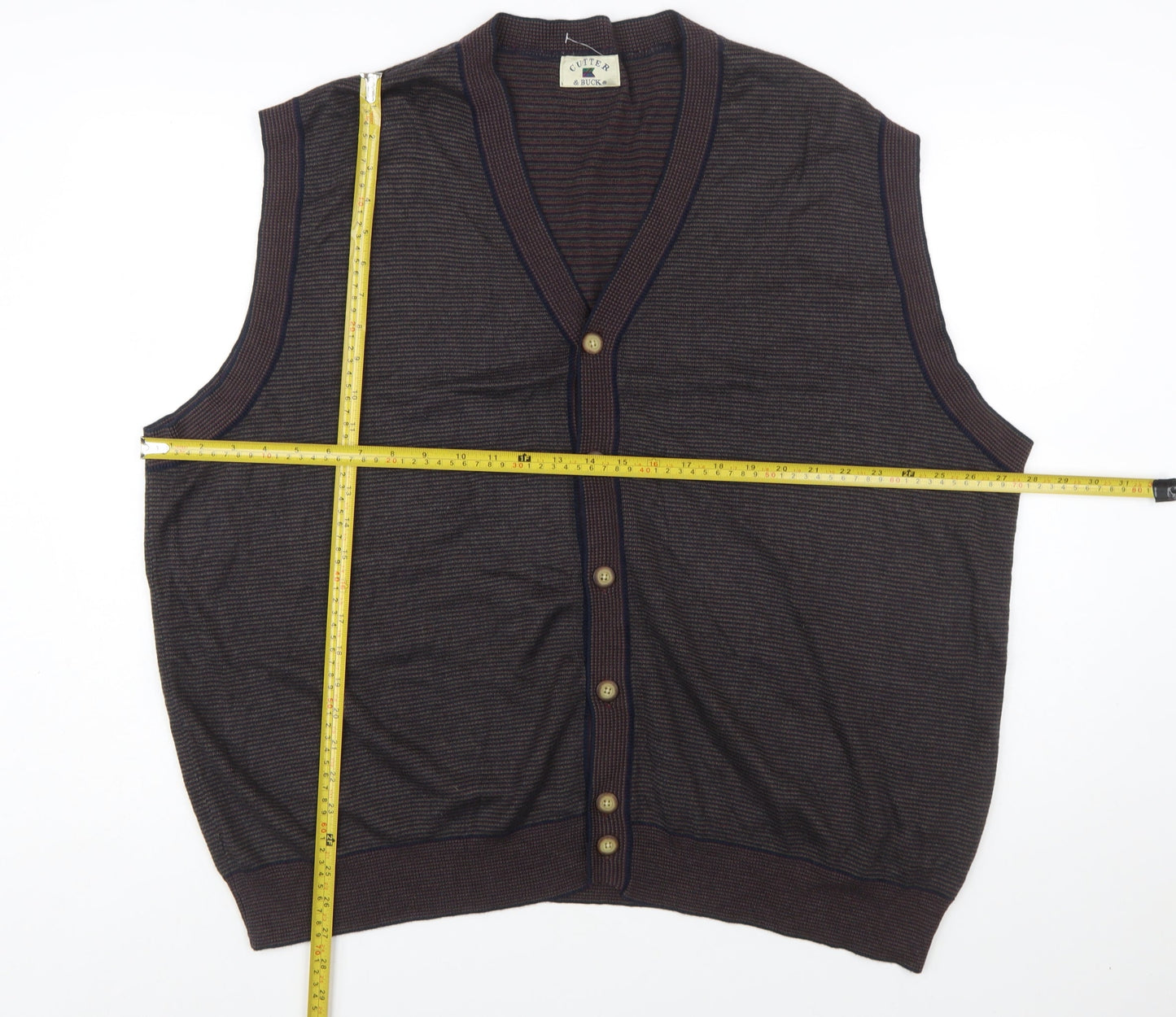 Cutter & Buck Men's Brown 2XL Sleeveless Button Knit Vest Jumper