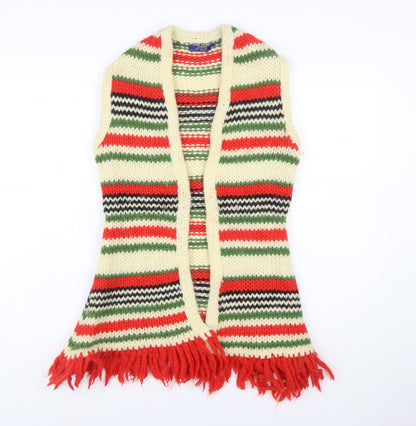 Hand Loomed Import Women's Multicoloured Wool Knit Fringe Vest M