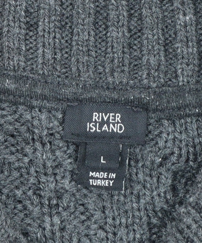 River Island Womens Grey Cable-Knit Long Sleeve Pullover Jumper L
