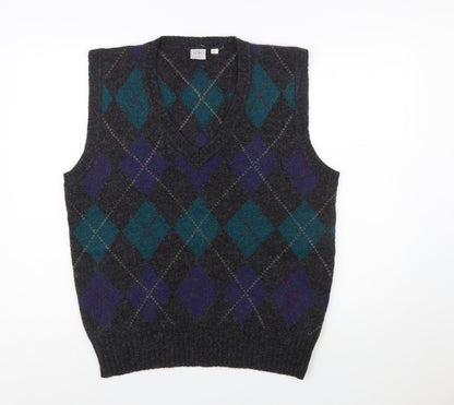 Sero Men's Grey Argyle Wool Sleeveless Vest Jumper L Classic Knit