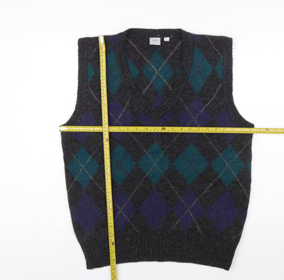 Sero Men's Grey Argyle Wool Sleeveless Vest Jumper L Classic Knit