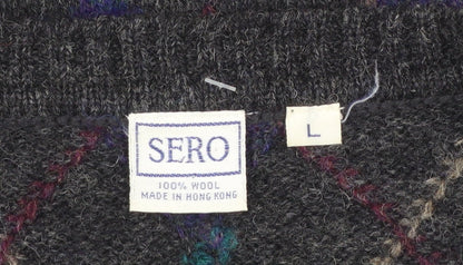 Sero Men's Grey Argyle Wool Sleeveless Vest Jumper L Classic Knit