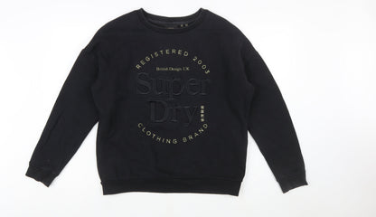 Superdry Women's Black Cotton Blend Pullover Sweatshirt UK 12