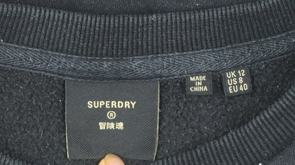 Superdry Women's Black Cotton Blend Pullover Sweatshirt UK 12