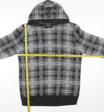 Brave Soul Men's Grey Check Hooded Pullover Knit Jumper Size M