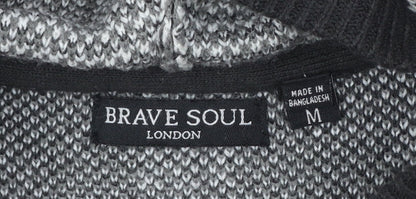 Brave Soul Men's Grey Check Hooded Pullover Knit Jumper Size M