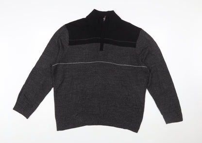 Dockers Mens Grey Acrylic 1/2 Zip High Neck Jumper Size L