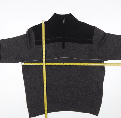 Dockers Mens Grey Acrylic 1/2 Zip High Neck Jumper Size L