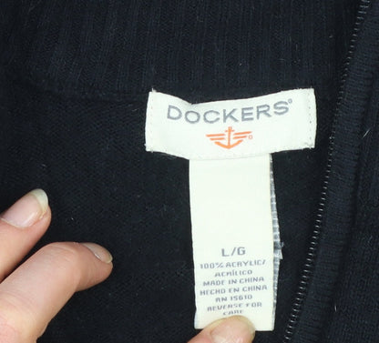 Dockers Mens Grey Acrylic 1/2 Zip High Neck Jumper Size L