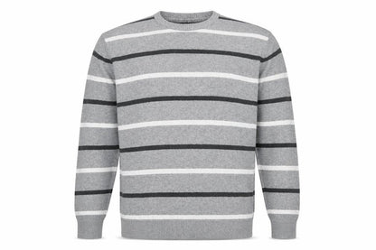 C&A Men's Grey Striped Cotton Blend Crew Neck Jumper XL