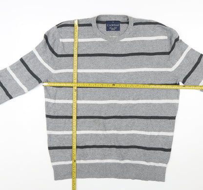 C&A Men's Grey Striped Cotton Blend Crew Neck Jumper XL