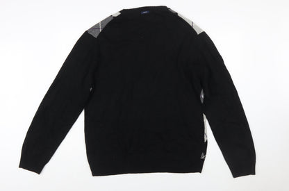 Nautica Men’s Black Argyle V-Neck Wool Blend Jumper XL