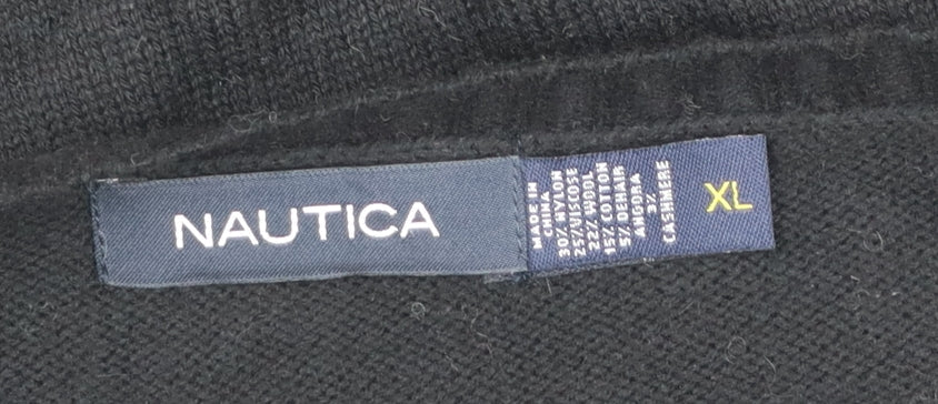 Nautica Men’s Black Argyle V-Neck Wool Blend Jumper XL