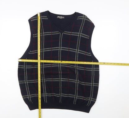Eddie Bauer Men's Blue Check Cotton V-Neck Sleeveless Vest XL