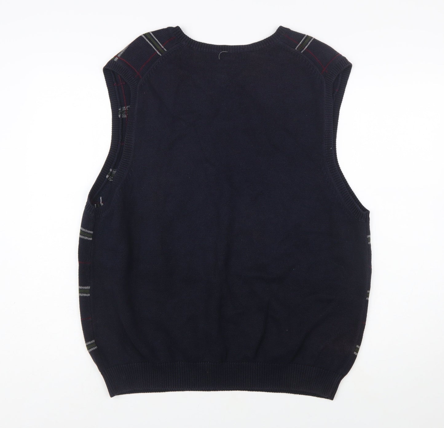 Eddie Bauer Men's Blue Check Cotton V-Neck Sleeveless Vest XL