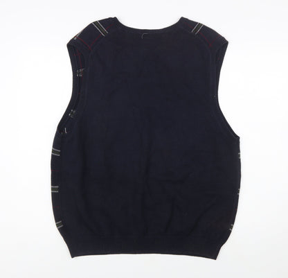 Eddie Bauer Men's Blue Check Cotton V-Neck Sleeveless Vest XL